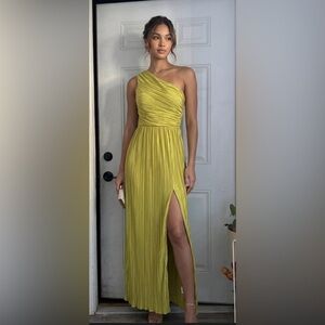 Lulus Citron Green Pleated One-Shoulder Maxi Dress - Size L